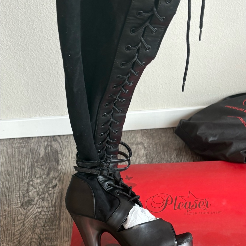 Pleaser Black Lace-Up Boots
